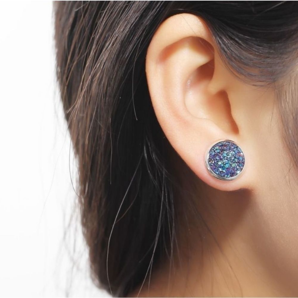 Elegant Blue Druzy Stainless Stud Earrings - Picture 2 of 2